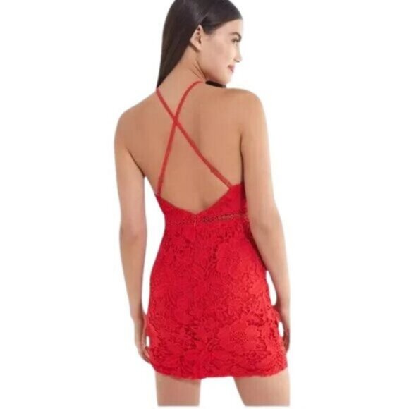 UO Lace High-Neck Red Mini Dress Size XS - Picture 2 of 7